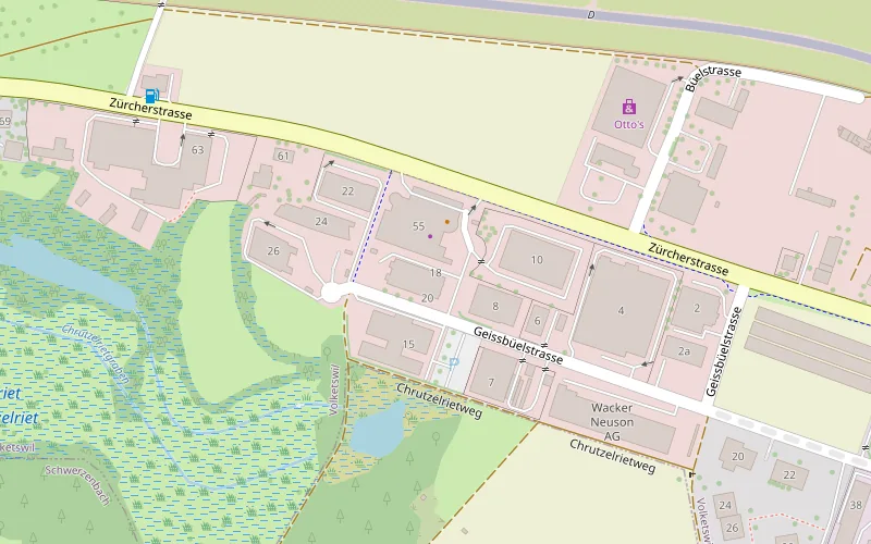 Kartenausschnitt mit dem Standort Geissbüelstrasse 18, 8604 Volketswil, Kanton Zürich
